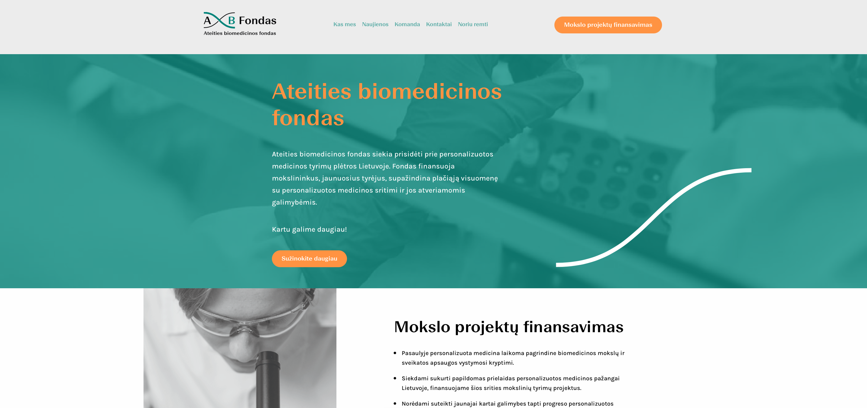 GPYR Ateities Biomedicinos Fondas homepage design