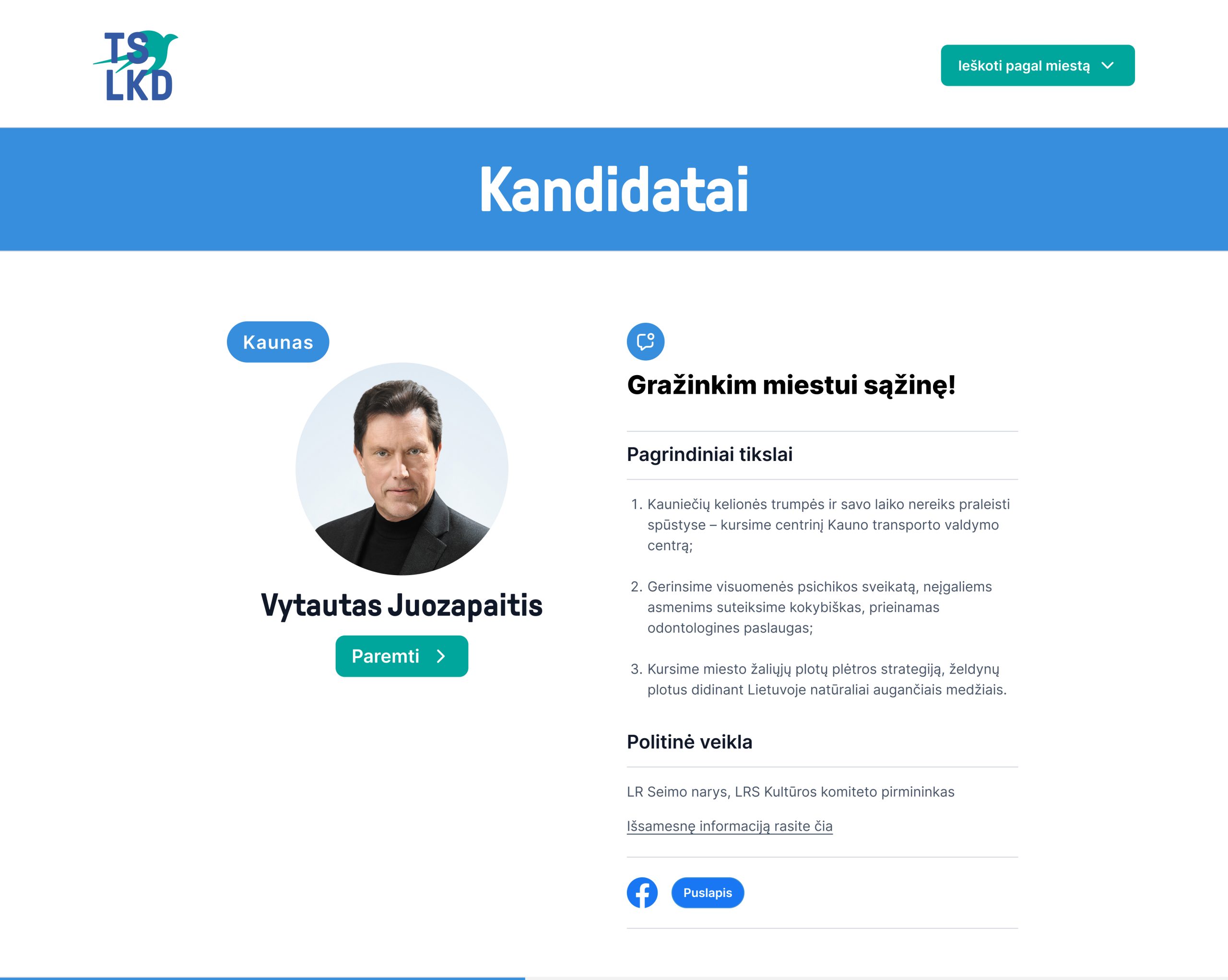 GPYR / Developing a website for mayoral candidates of the TS-LKD party in 57 Lithuanian municipalities - candidate's cv and slogan